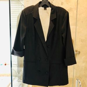 Factory Black Double-Breasted Sheer Back Blazer